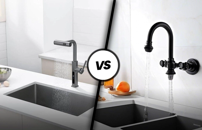 wall mount vs deck mount faucet comparison bathroom setup differences
